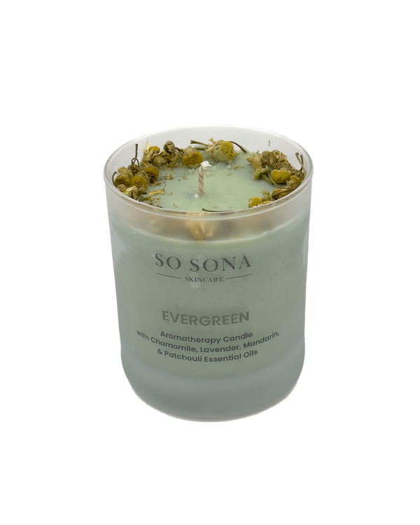 Evergreen Relaxing Aromatherapy Candle - Chamomile, Lavender, Mandarin, Patchouli