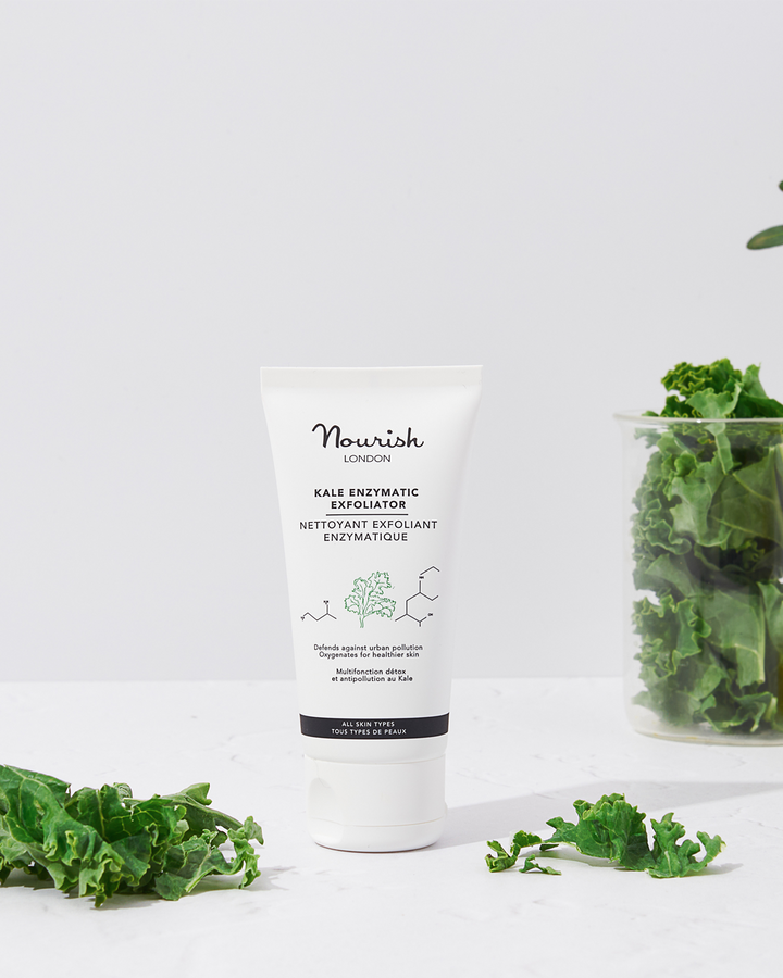 Kale Enzyme Exfoliator with kale leaves