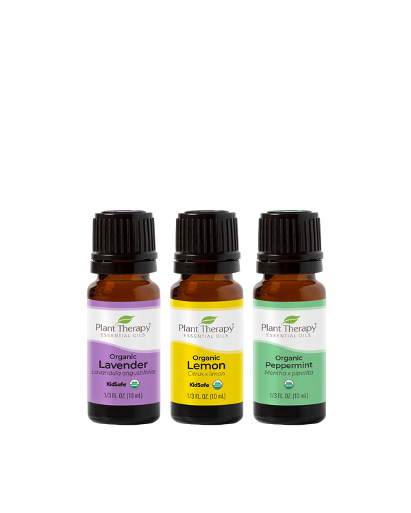 Plant Therapy Top 3 Organic Singles Essential Oil Set - Lavender, Lemon, Peppermint