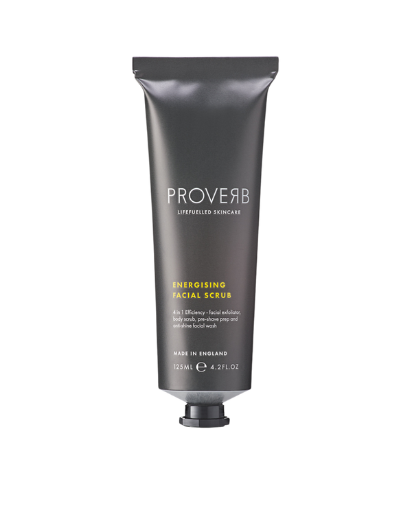 Proverb Energizing Facial Scrub in a sleek tube, a natural and organic facial scrub