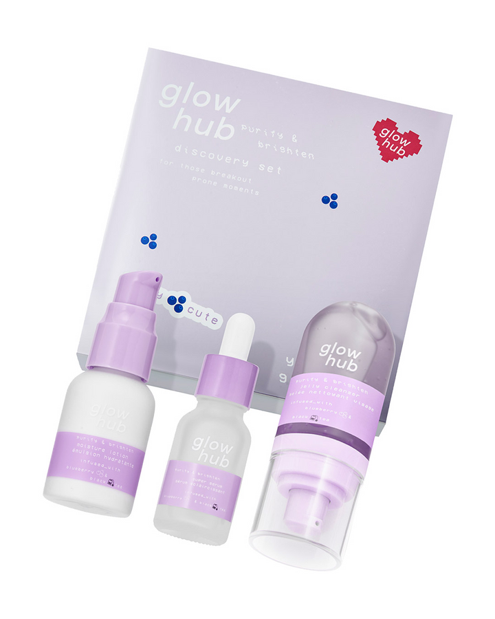 Glow Hub face serum collection featuring the Purify and Brighten Super Serum